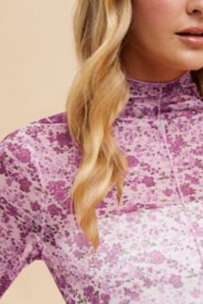 Annie Wear Floral Lettuce Hem Sheer Mesh Top #2