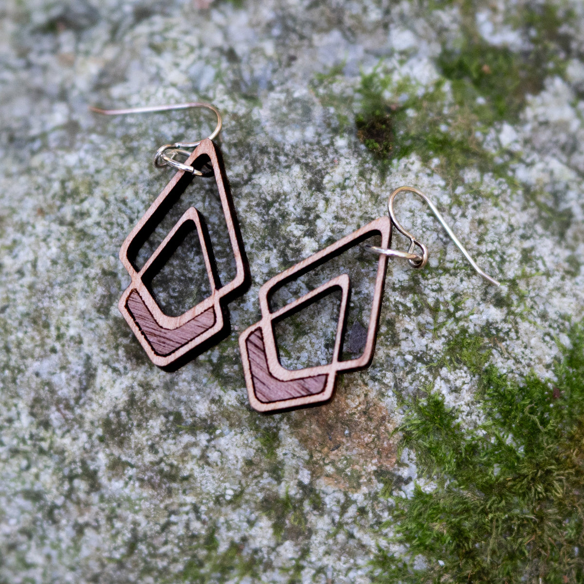 Chevron Wood Earrings | Two-Tone Inlay