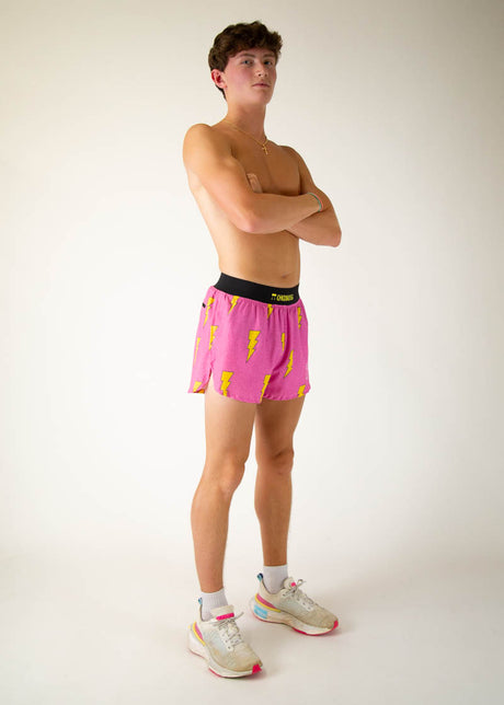 Men's Pink Bolts 4" Half Split Shorts (X-Small)