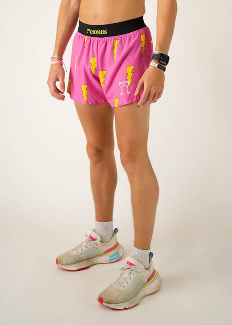 Men's Pink Bolts 4" Half Split Shorts (X-Small)