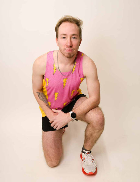Men's Pink Bolts Performance Singlet XS S M L XL