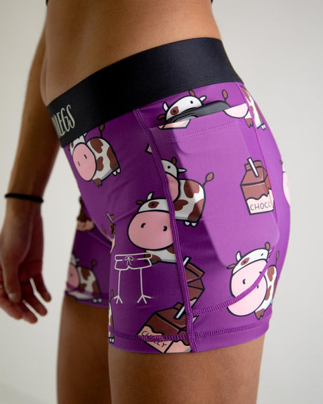 Women's Choccy Cows 3" 2-Pocket Compression Shorts XS S M L XL