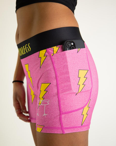 Women's Pink Bolts 3" 2-Pocket Compression Shorts XS S M L XL