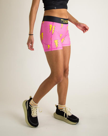 Women's Pink Bolts 3" 2-Pocket Compression Shorts XS S M L XL