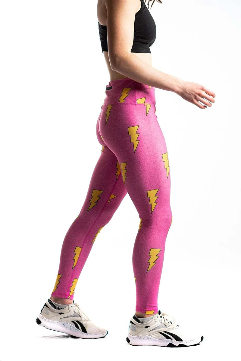 Women's Hot Pink Bolt Leggings XS S M L XL