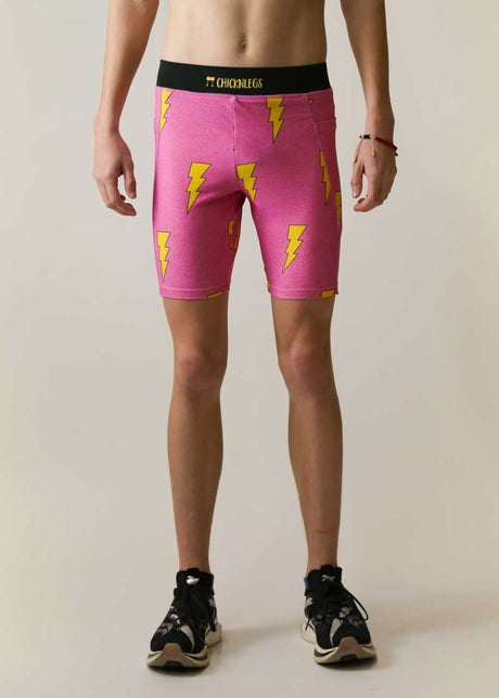 Men's Pink Bolts 8" Half Tights XS S M L XL