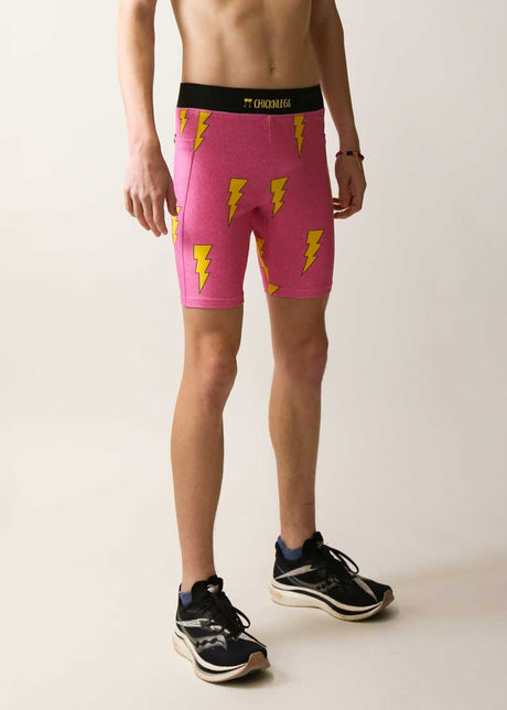 Men's Pink Bolts 8" Half Tights XS S M L XL