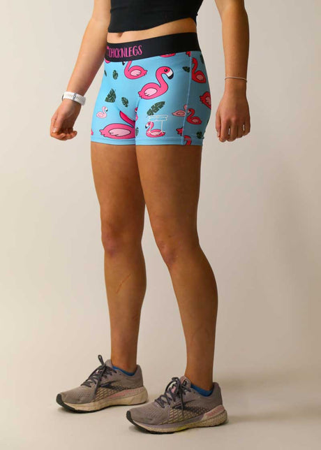 Women's Blue Flamingo 3" 2-Pocket Compression Shorts XS S M L XL