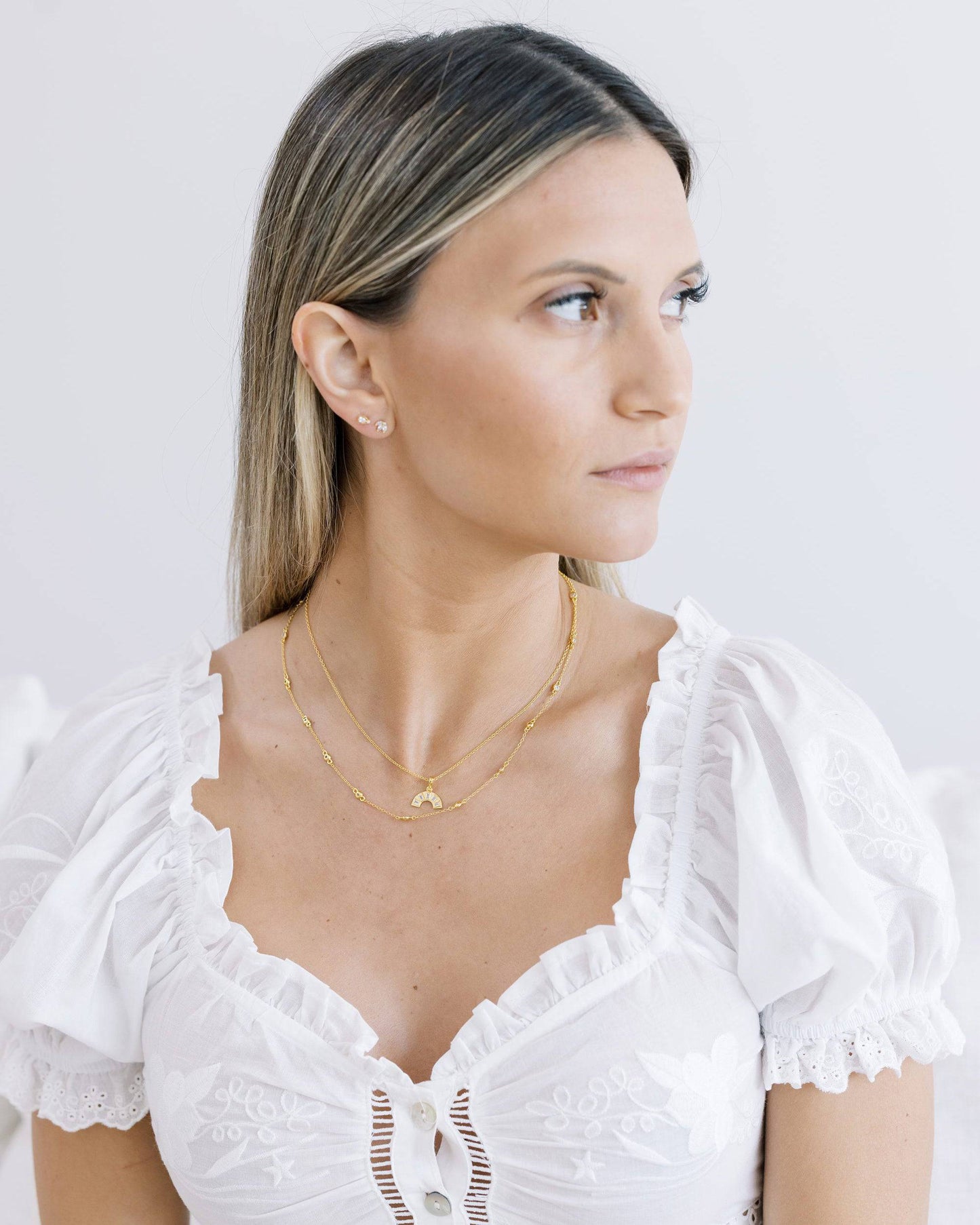 Gold Crystal Rainbow Necklace