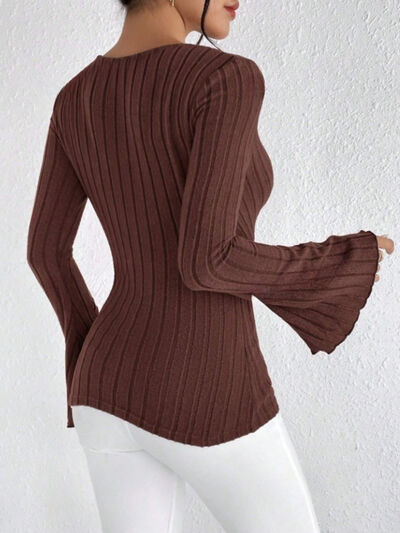 Ribbed Flare Sleeve Top - Sybaritic Boutique