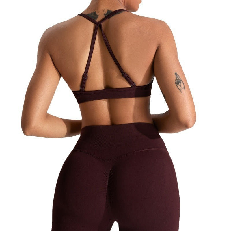 Seamless Strappy Yoga Bra - Nylon Blend Sports Bra Light Support
