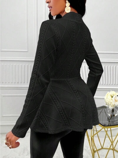 One Button Textured Peplum Cardigan