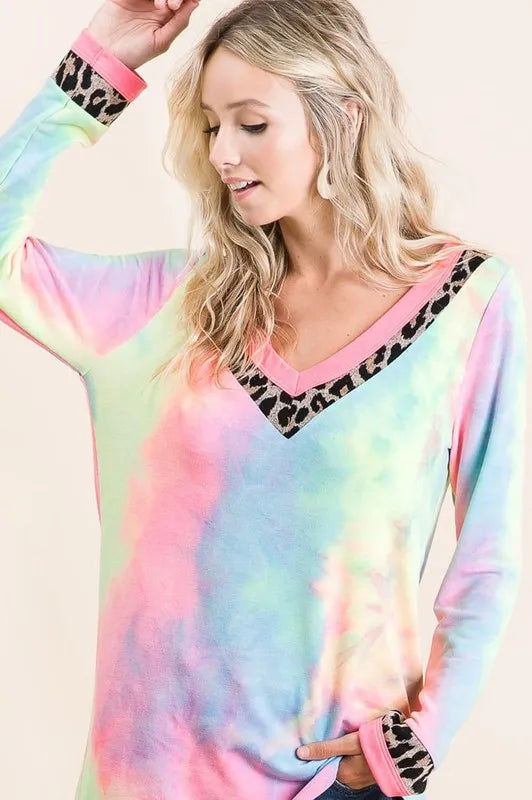 BiBi Tie Dye Terry V-Neck Top | Sybaritic Boutique