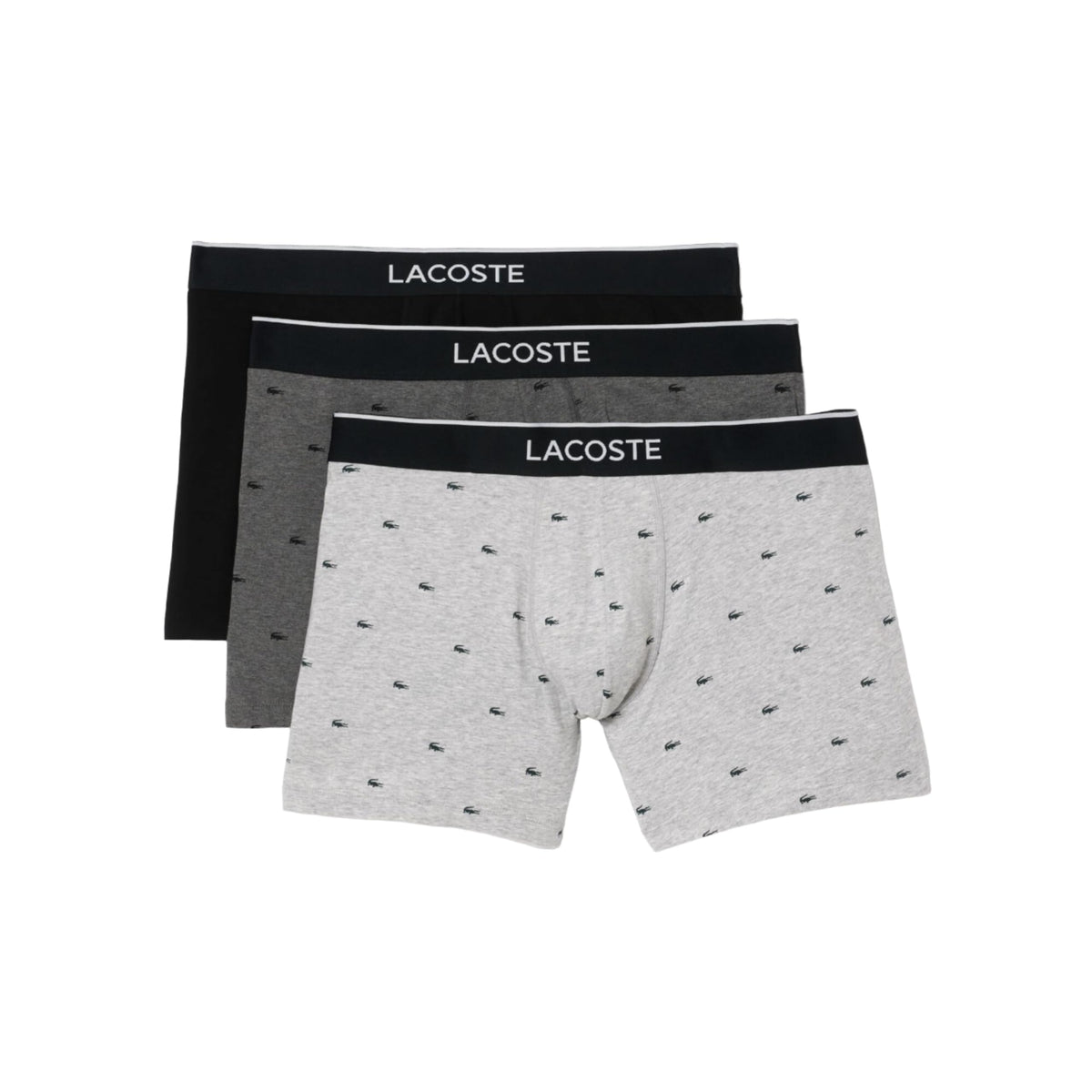Lacoste Mens Cotton Stretch Mini Croc Print Boxer Briefs 3-pack Black/Midnight Smoke/Dove Grey Medium