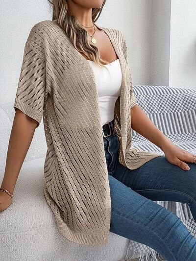 Openwork Open Front Half Sleeve Cardigan