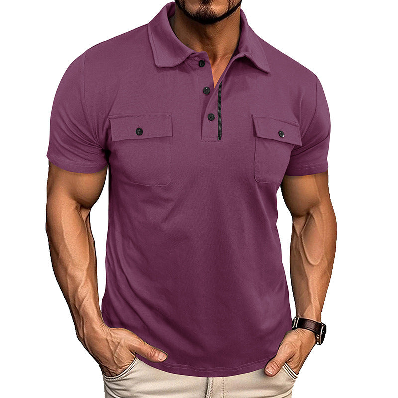 Lightweight Cotton Polo Shirt with Lapel Collar & Chest Pockets