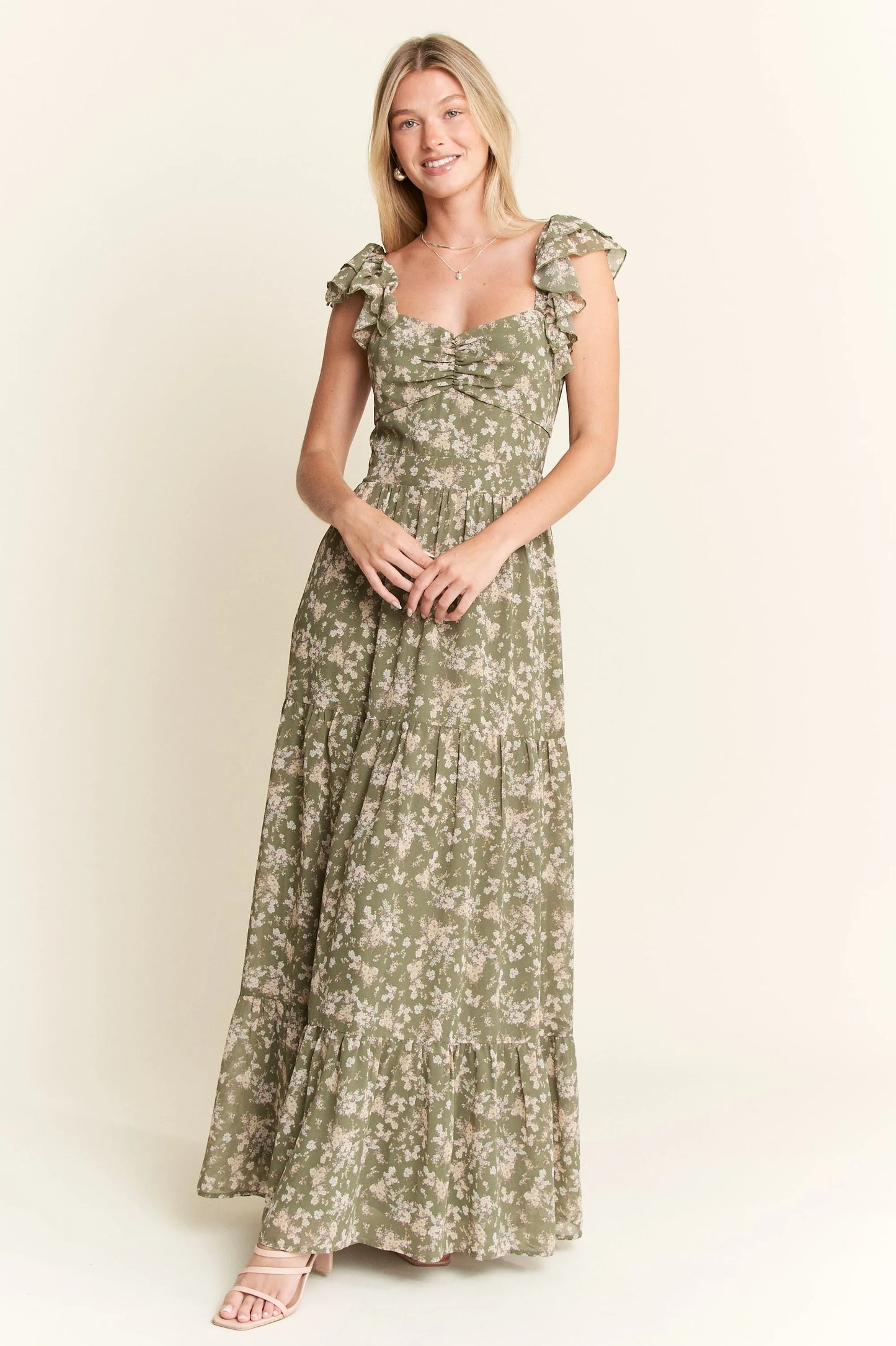 Jade By Jane Ruffle Sleeve Tiered Maxi Dress