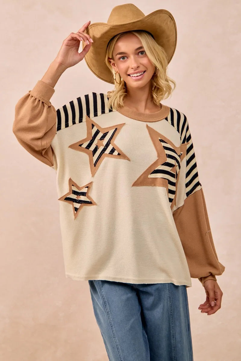BiBi Star Patchwork Mixed Long Sleeve Top