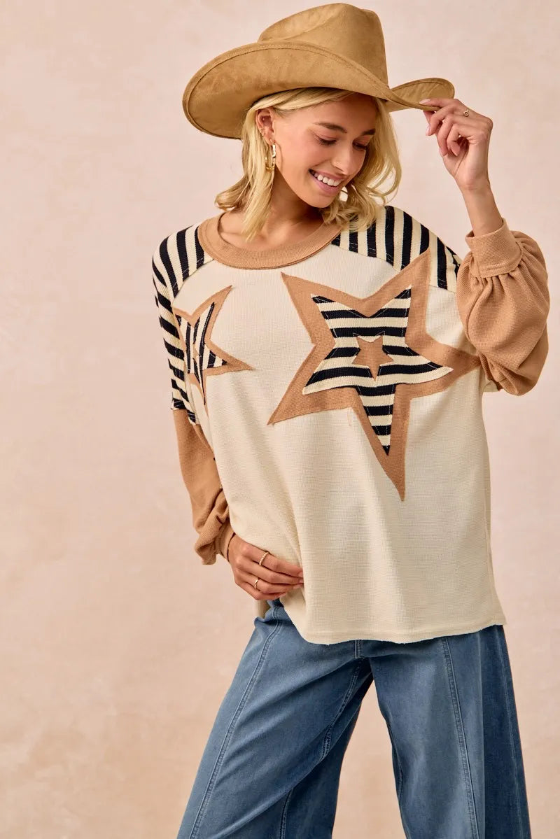 BiBi Star Patchwork Mixed Long Sleeve Top