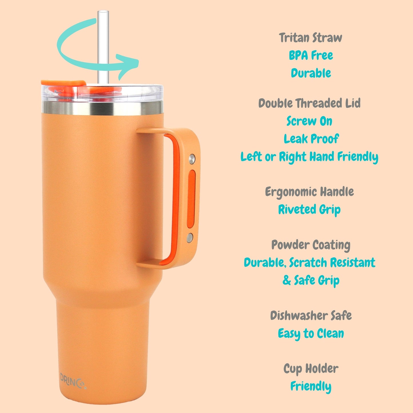 Drinco 40oz Tumbler with Handle (Cantaloupe)