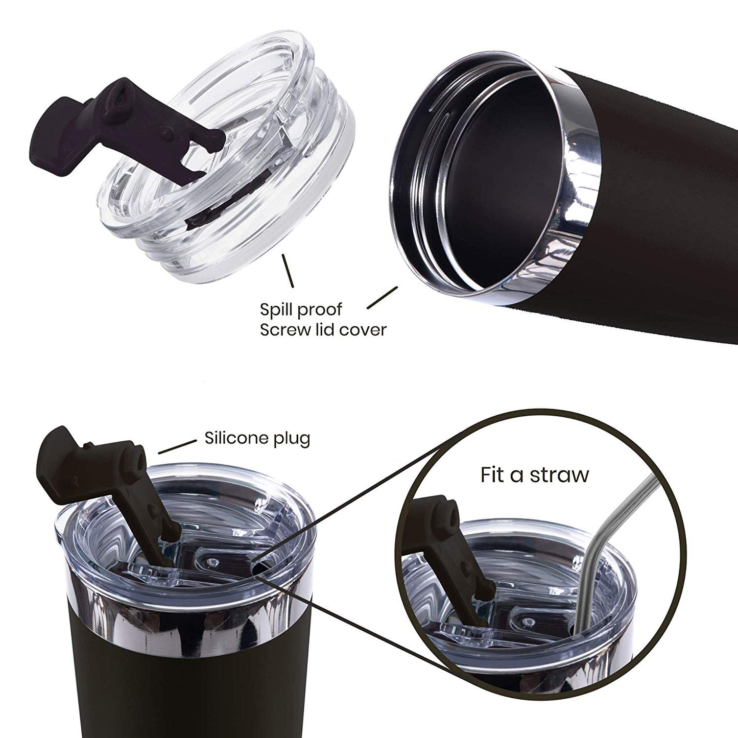 DRINCO® 20oz Insulated Tumbler w/Spill Proof Lid (Black)
