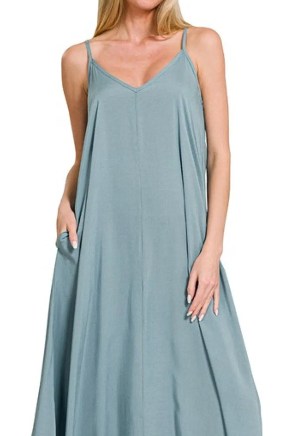 Zenana Woven Arc Hem Cami Dress With Flowy Pockets
