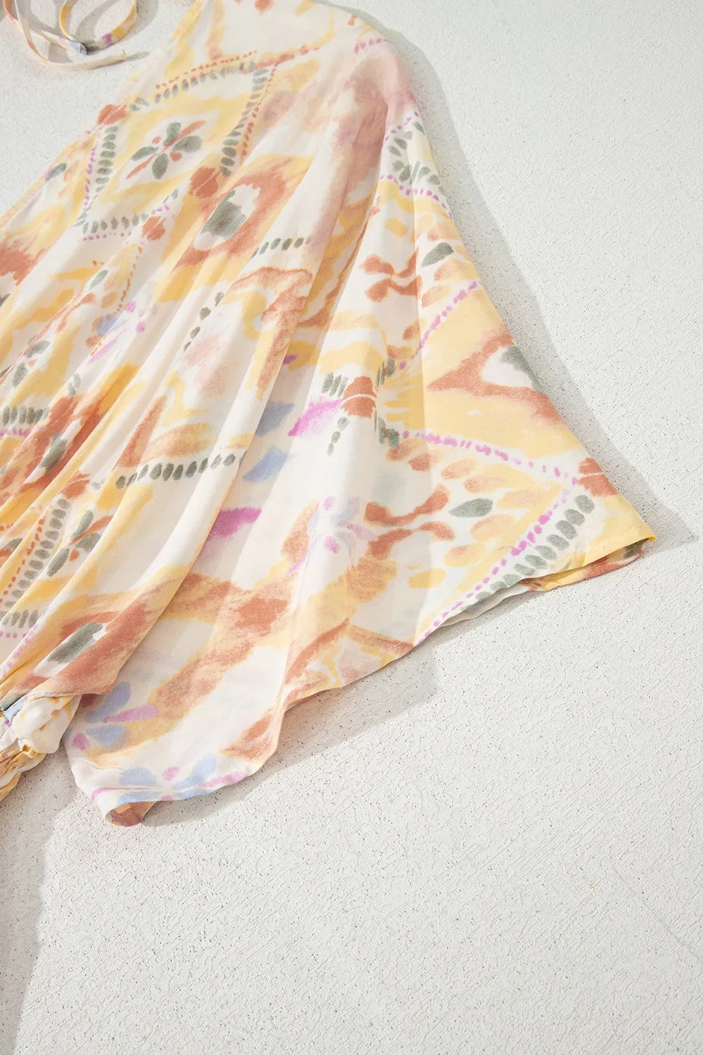 Printed Half Sleeve Shirred High Waist Maxi Dress