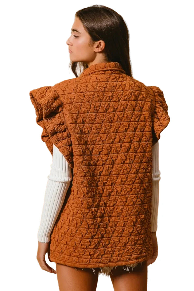 Quilting Knit Ruffle Sleeve Vest