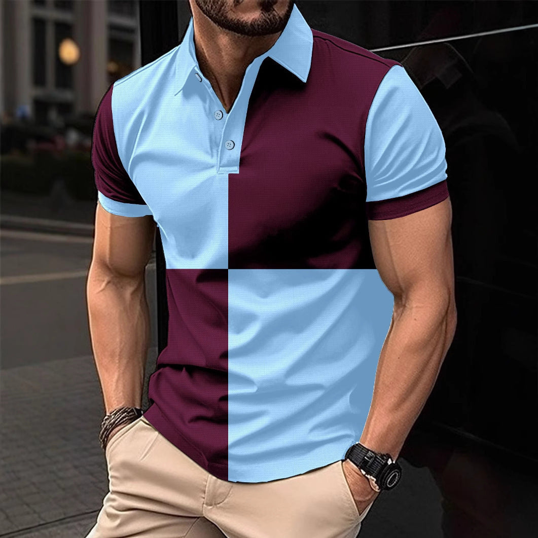 Bold Color-Block Cotton Polo Shirt - Contrast Stitching Design