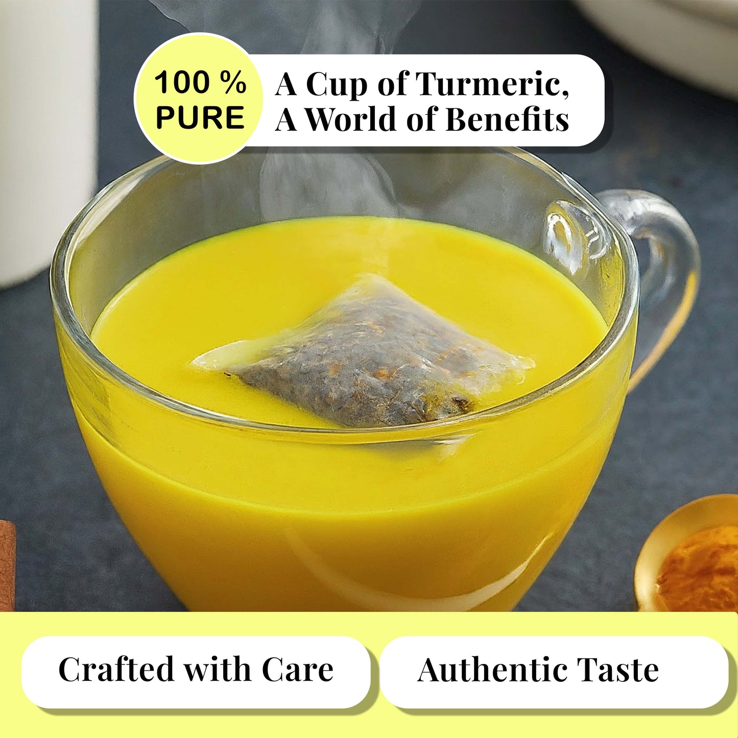 Akshit 75 Natural Turmeric Tea Bags,Turmeric Black Pepper Tea Blend, Te De Curcuma, Pure Tumeric Tea blend, Caffeine Free Herbal Tea, Non-Gmo. Pack of 1