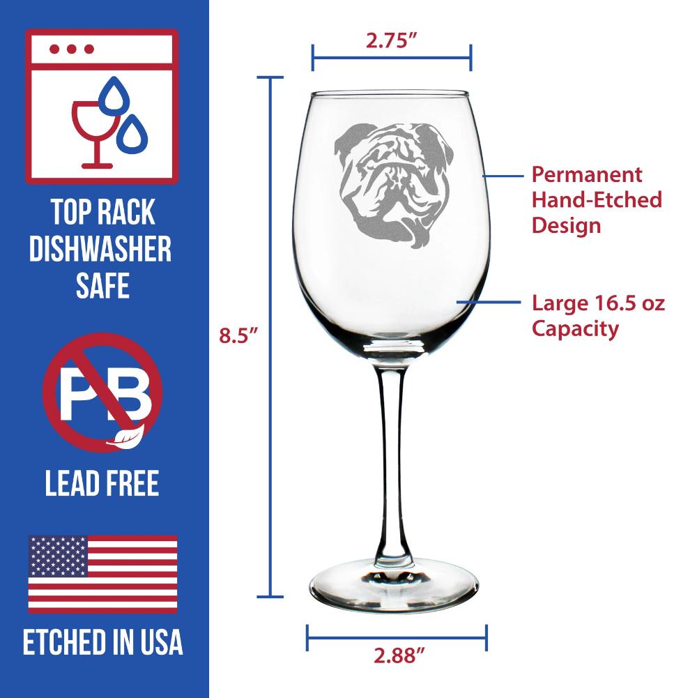 Bulldog Wine Glass with Stem - Large 16.5 oz Glasses - Cute Gifts for Dog Lovers with English Bulldogs