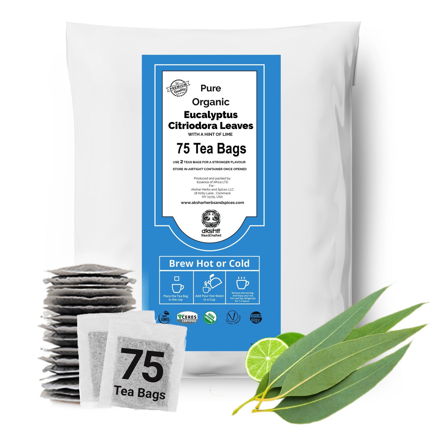 Akshit Eucalyptus Tea Bags - 75 Count, From Pure Eucalyptus Leaves - Perfect for Relaxation