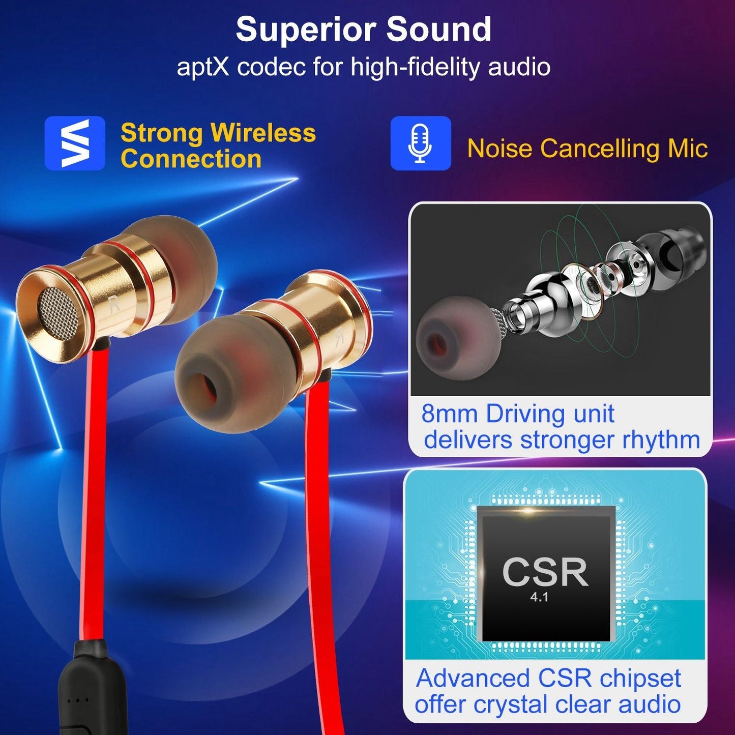 Sport Headsets Wireless V4.1 In-Ear Stereo Headphones Sweat-proof Running Earbuds