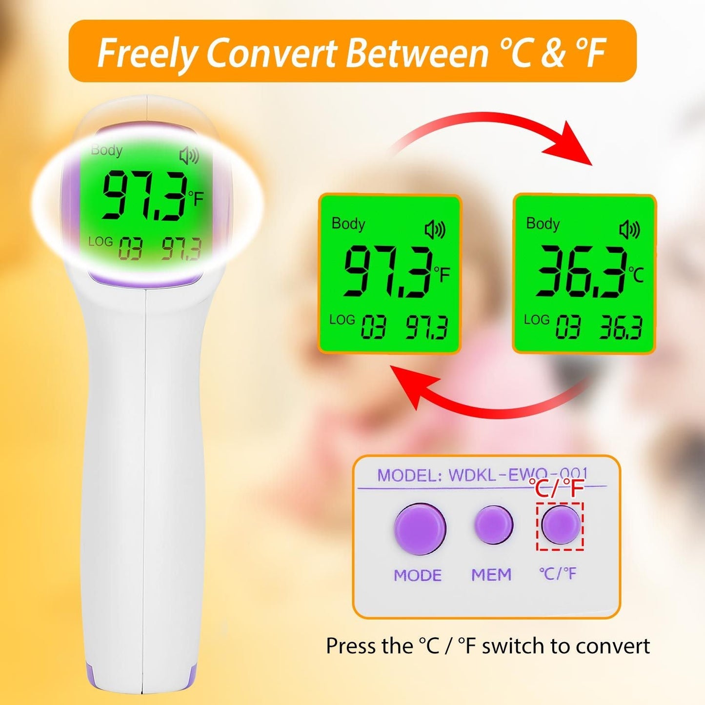 Digital Infrared Thermometer Non-contact Forehead Body Thermometer Surface Room Instant Accurate Reading