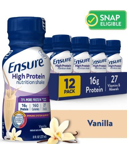Ensure High Protein Nutrition Shake, Vanilla, 8 fl oz, 12 Count