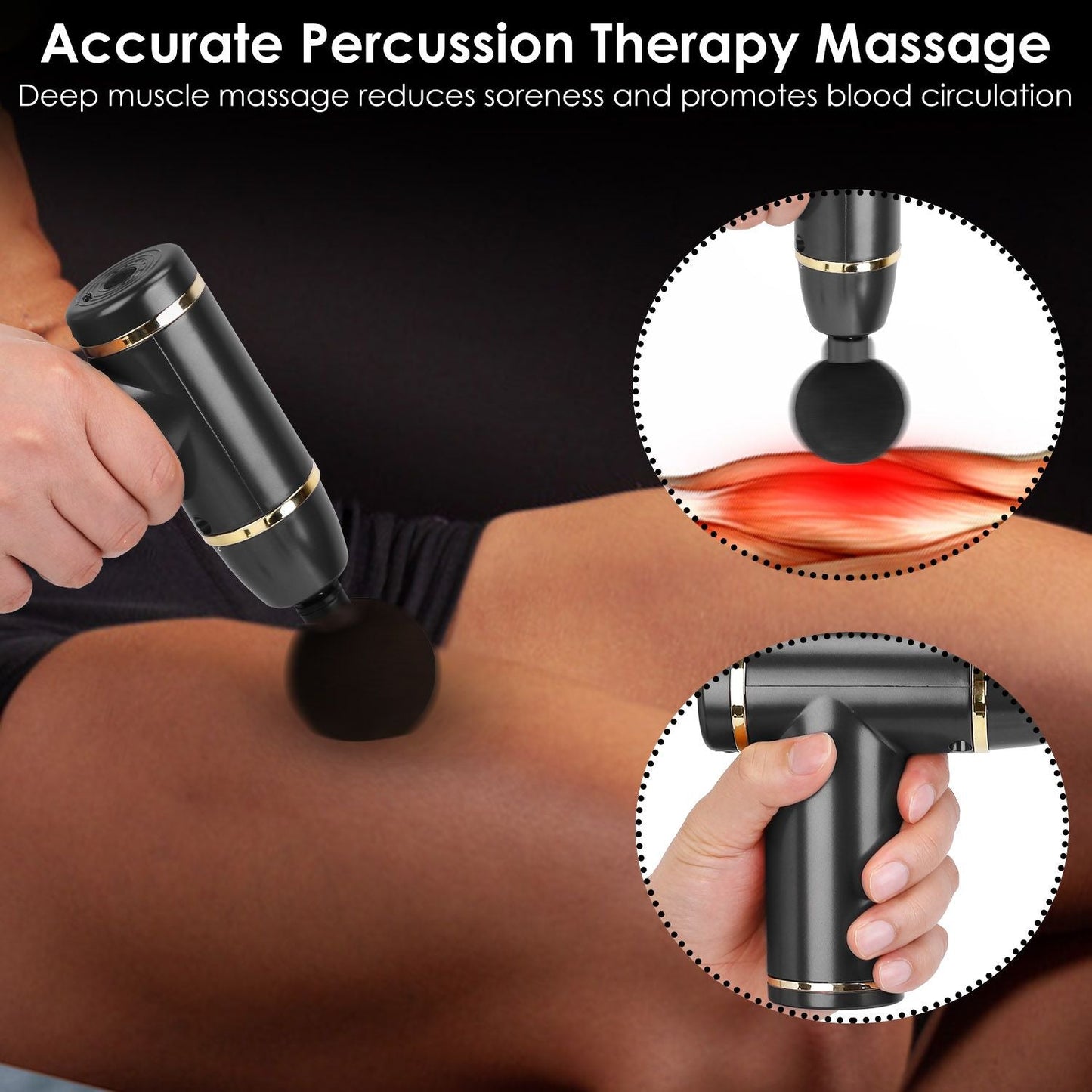 Percussion Massage Gun USB Type C Rechargeable Deep Tissue Vibration Massager Handheld Leg Body Cordless Massager with 4 Interchangeable Heads 8 Intensity Indicators