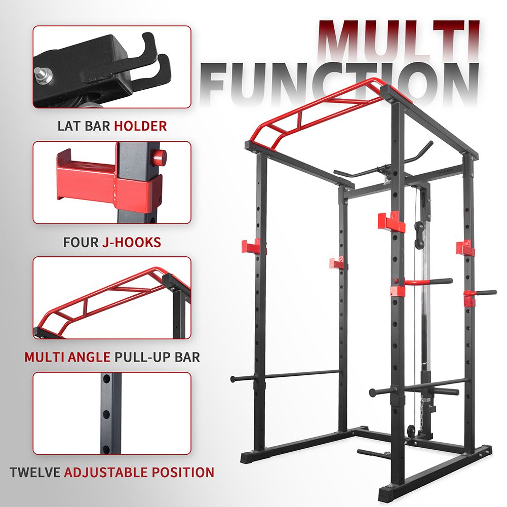 1000Lbs Capacity Multi-functional Power Cage, Home Adjustable Pullup Squat Rack Comprehensive Fitness Barbell Rack