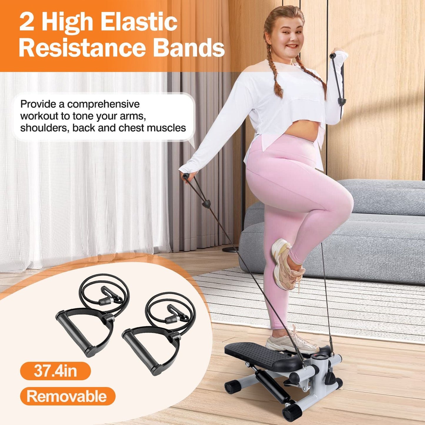 stepper machine, Stepper for Exercise Mini Fitness Stepper with 2 Resistance Bands LCD Monitor Max 330.7LBS Load Stair Stepper Quiet Stepper