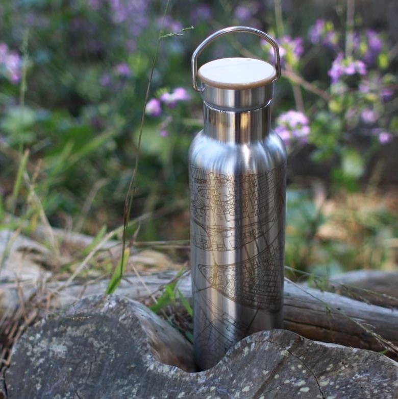 Cormorant Lake Manitoba Map Design Water Bottle with Eco-Friendly Bamboo Lid