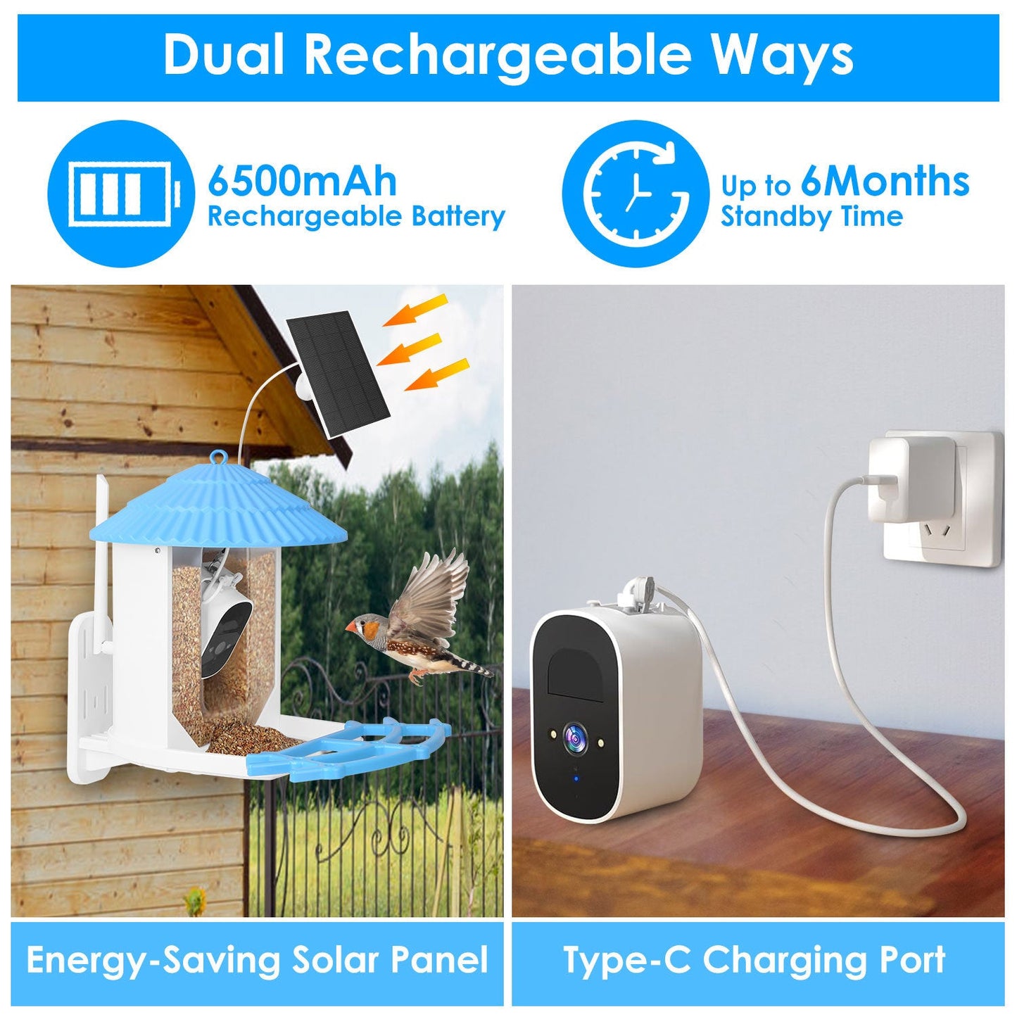 Solar Powered Smart Bird Feeder 2K Bird Watching Camera With PIR Motion AI Birds Species Identify Two-Way Audio Real-Time App Notification Capture Video Gift For Bird Lover