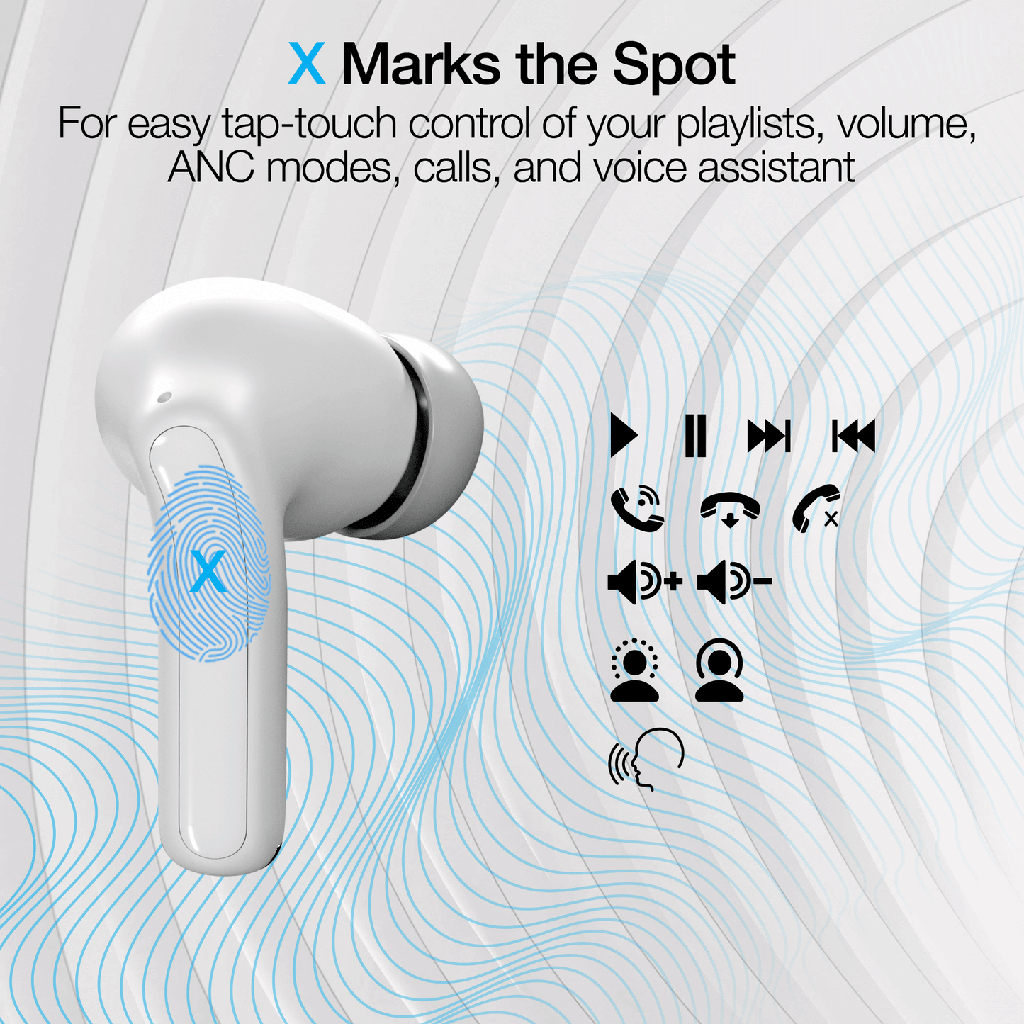 Active Noise Cancelling True Wireless Earbuds with Wireless Charging Case