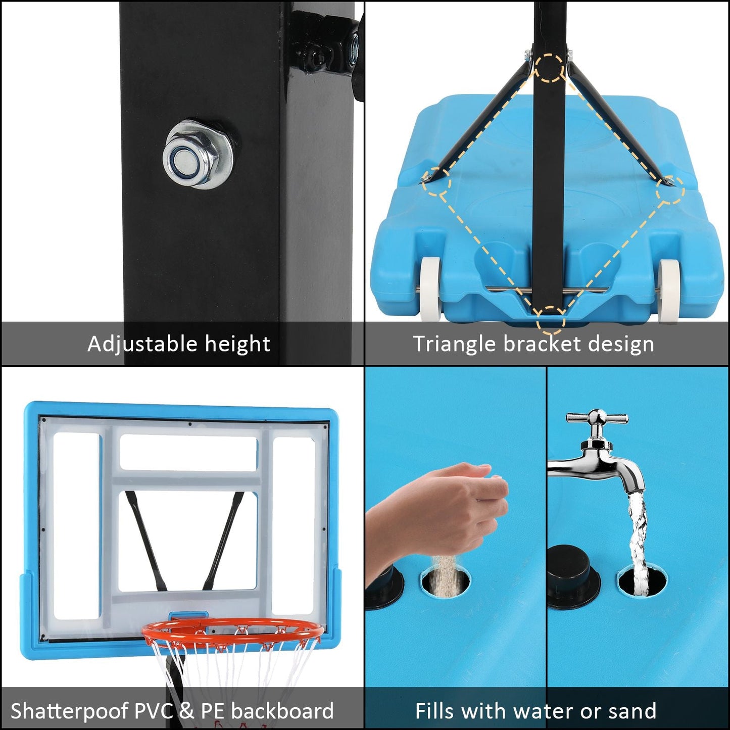 Adjustable PVC Transparent Basketball Hoop - 115-135cm Poolside Frame for Fun Games