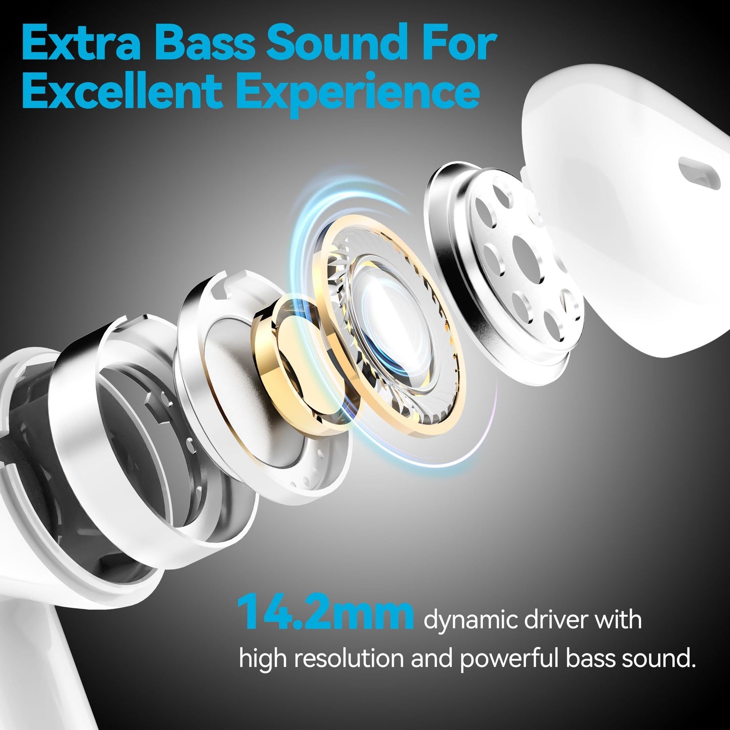 TWS Wireless Earbuds 5.0, 14.2mm HIFI Speaker Super mini design Touch Control in-Ear Headphones with Noise Reduction, Hi-Fi Stereo Audio, 15hours Type-C Quick Charging Case Waterproof