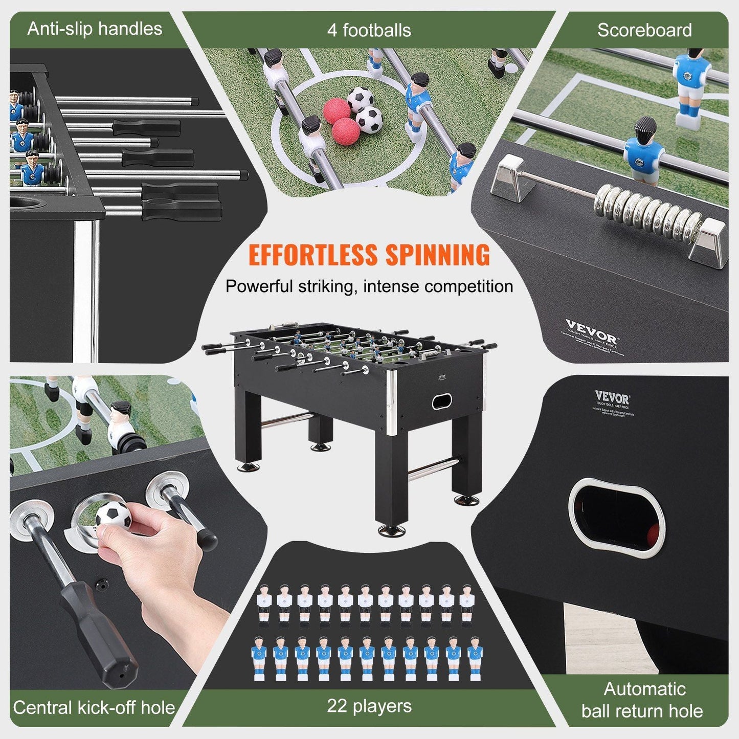 Foosball Table, 55-inch Standard Size Foosball Table, Indoor Full Size Foosball Table for Home, Family, and Game Room, Soccer with Foosball Table Set, Includes 4 Balls and 4 Cup Holders