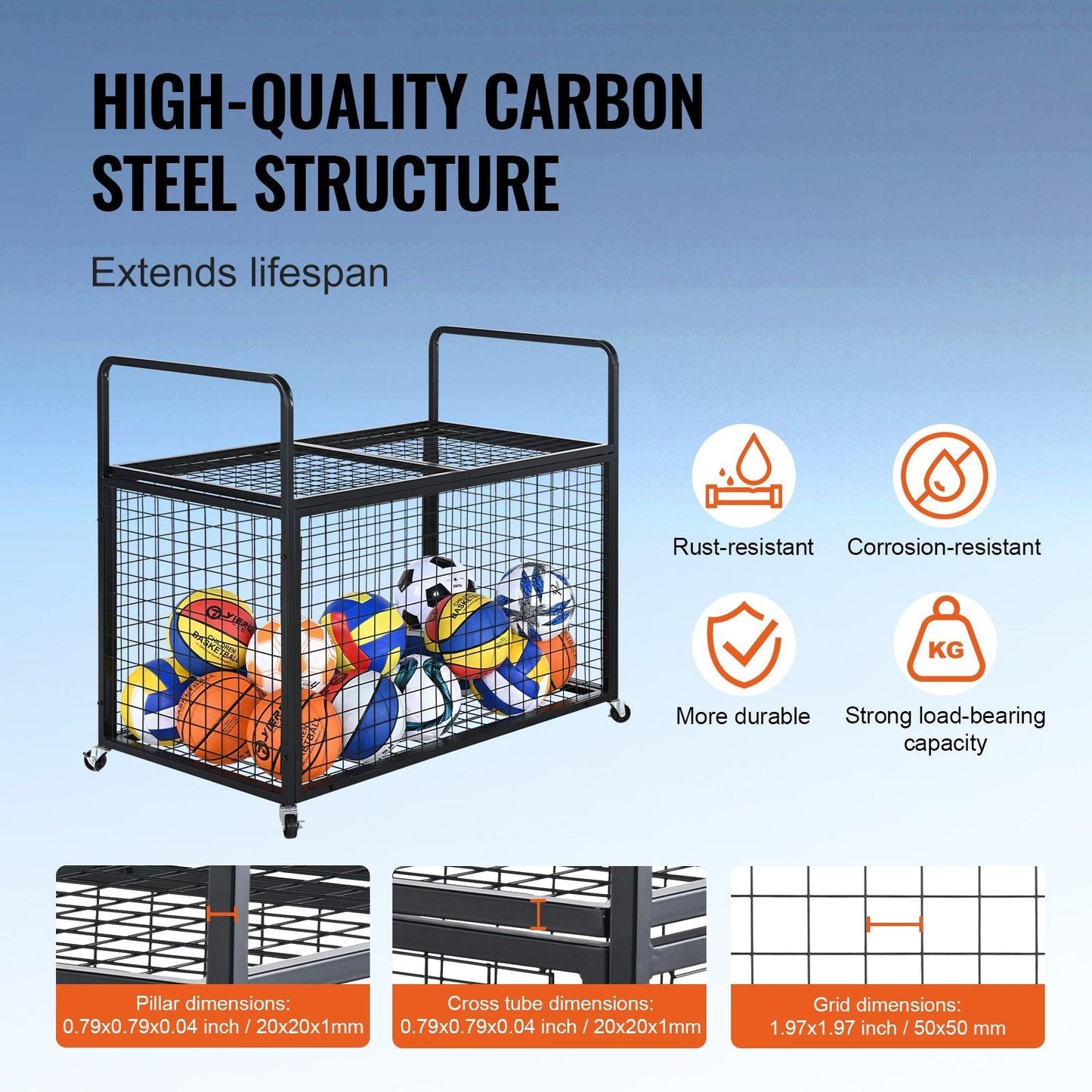 Heavy-Duty Lockable Sports Ball Storage Cart - Double Lid Organizer for Home and Gym