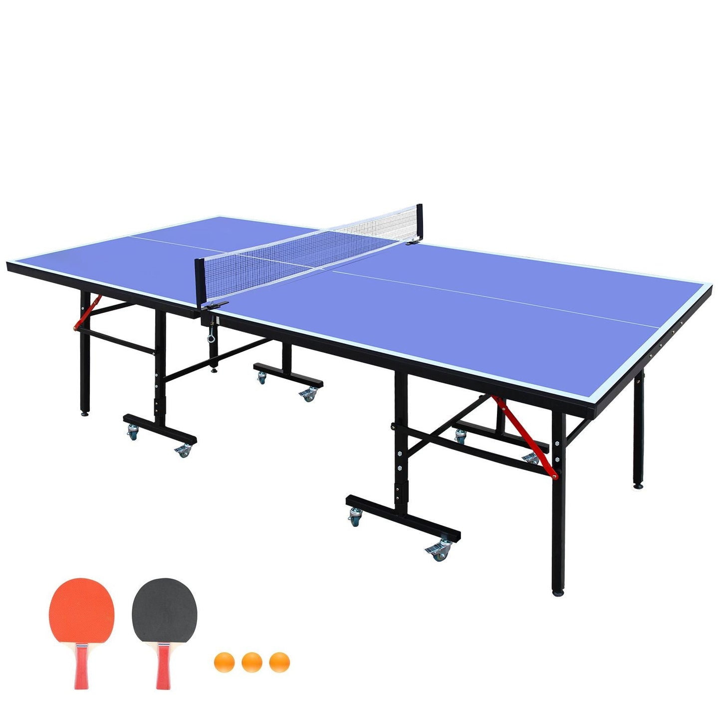 8ft Tennis Table Foldable & Portable Ping Pong Table Set for Indoor Games with Net, 2 Table Tennis Paddles and 3 Balls