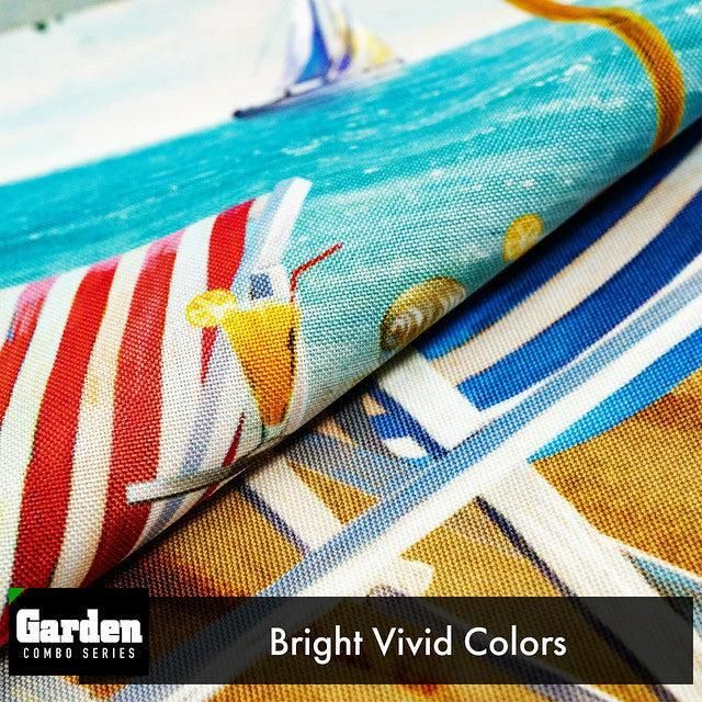 Combo Pack Garden Flag Stand Black 36x16 Inch & Garden Flag Beach Summer with Chairs Umbrella 12x18 Inch
