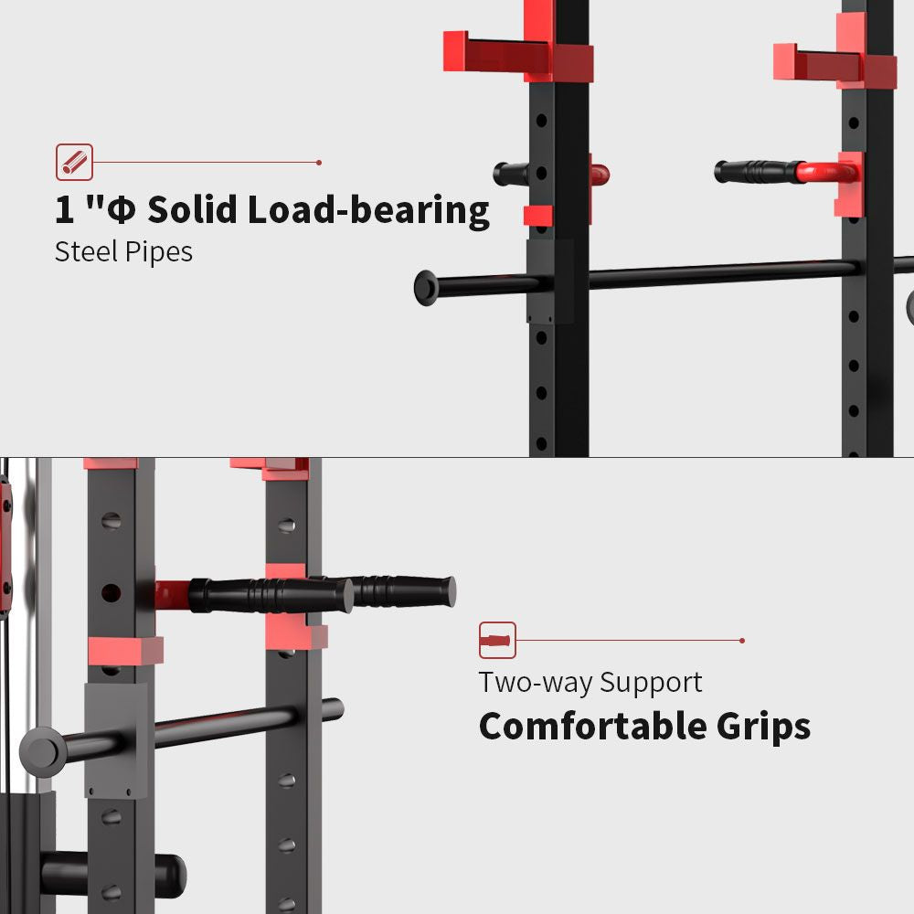 1000Lbs Capacity Multi-functional Power Cage, Home Adjustable Pullup Squat Rack Comprehensive Fitness Barbell Rack