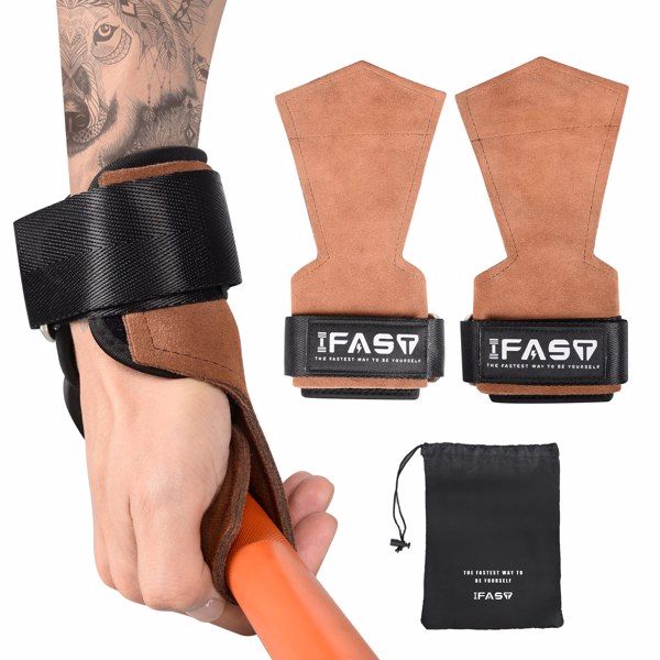 Wrist Straps - Weightlifting Hooks, Non-slip Cowhide Padded Workout Gloves for Men and Women Deadlift, Pull Up, Rows, Home Gym Power Training (Brown)