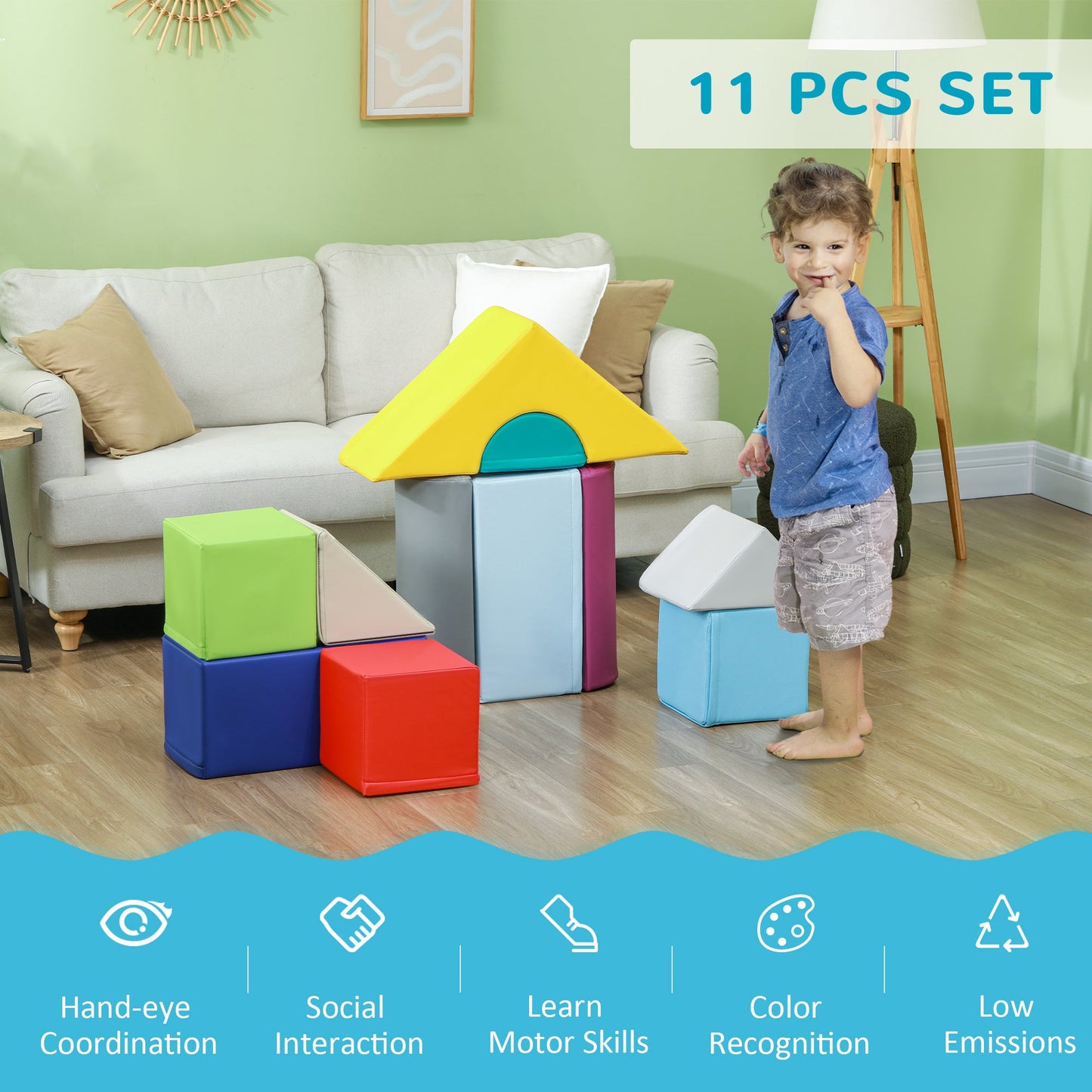 Soozier Foam Climbing Blocks for Toddlers, 11-Piece Baby Soft Foam Play Set, Climb and Crawl Activity Playset Building Blocks for Aged 1-3 Years Old Boys & Girls, Multicolored